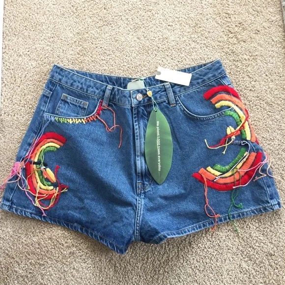 Farm x Anthropologie Colorful Birds Denim Shorts - Picture 11 of 15